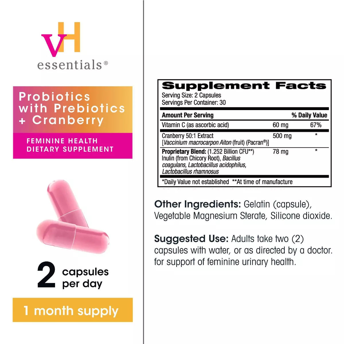 VH ESSENTIALS Probiotics + Cranberry Capsules