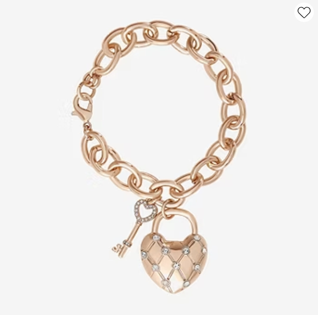 JUICY COUTURE Padlock Crystal Heart Keys Charm Bracelet