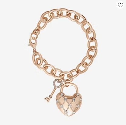 JUICY COUTURE Padlock Crystal Heart Keys Charm Bracelet