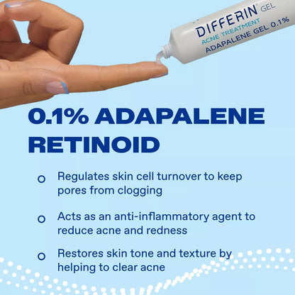DIFFERIN Retinoid Adapalene Gel 0.1% Acne Treatment for Face and Body - 15g