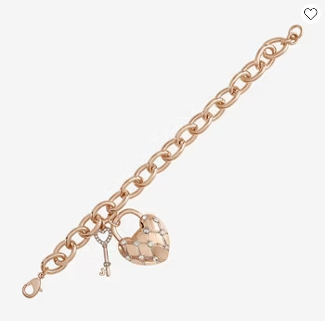 JUICY COUTURE Padlock Crystal Heart Keys Charm Bracelet