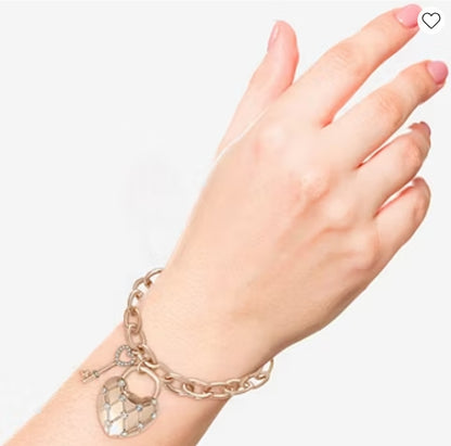 JUICY COUTURE Padlock Crystal Heart Keys Charm Bracelet