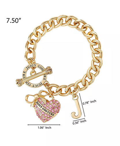 JUICY COUTURE Pink Pave Heart Toggle Bracelet, Gold Tone Curb Chain